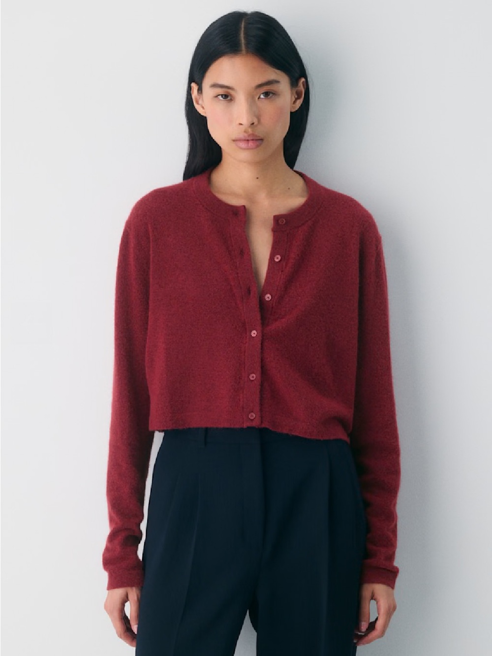 Wilfred Sicily Cropped Button-Front Sweater Cardigan - Wine Red